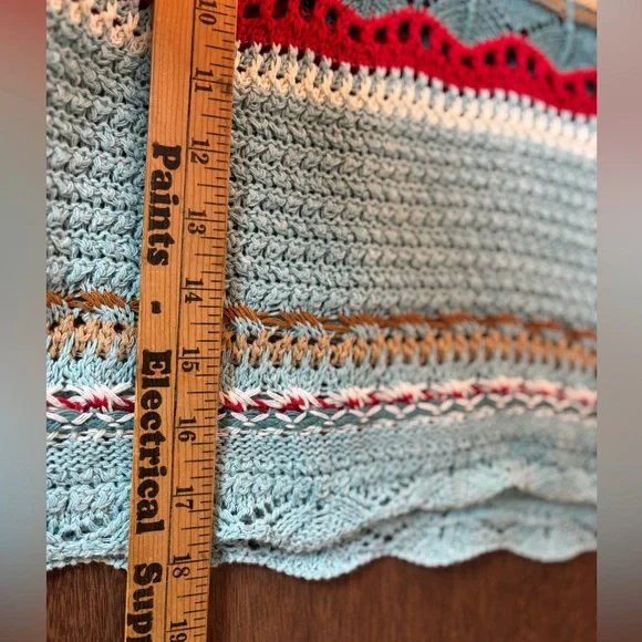 POL Light Blue Green Crochet Stripe Crop Top with Red & Tan Accents - Picture 8 of 8